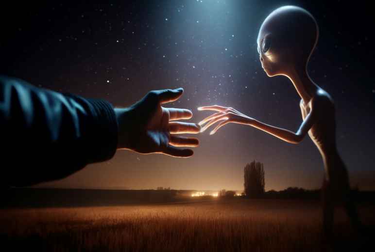 Close Encounter Between Alien And Human